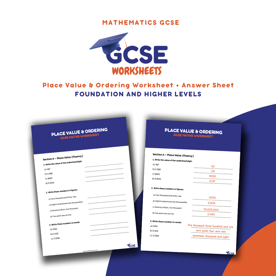 GCSE Maths Worksheet: Place Value & Ordering (with Answers) - Foundation & Higher