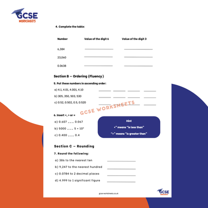 GCSE Maths Worksheet: Place Value & Ordering (with Answers) - Foundation & Higher