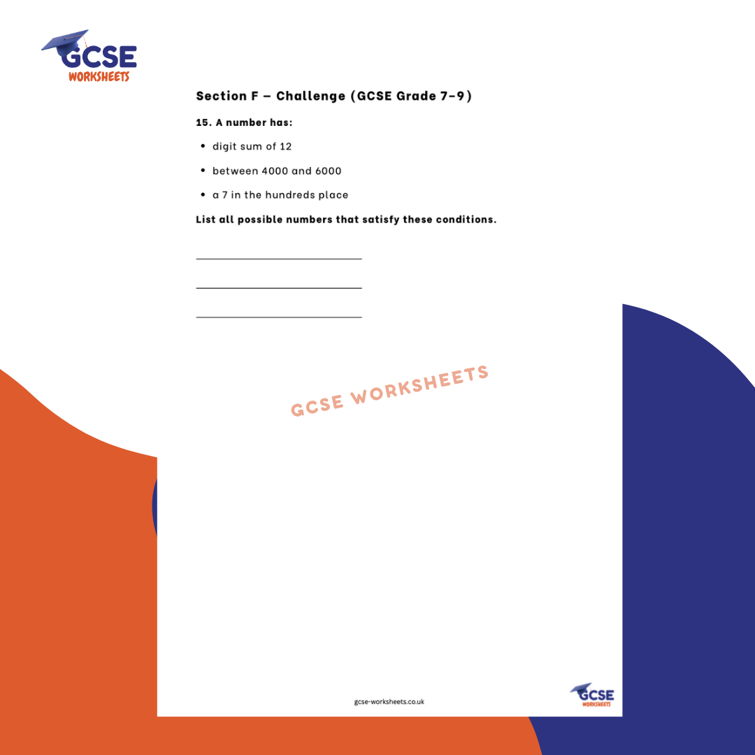 GCSE Maths Worksheet: Place Value & Ordering (with Answers) - Foundation & Higher